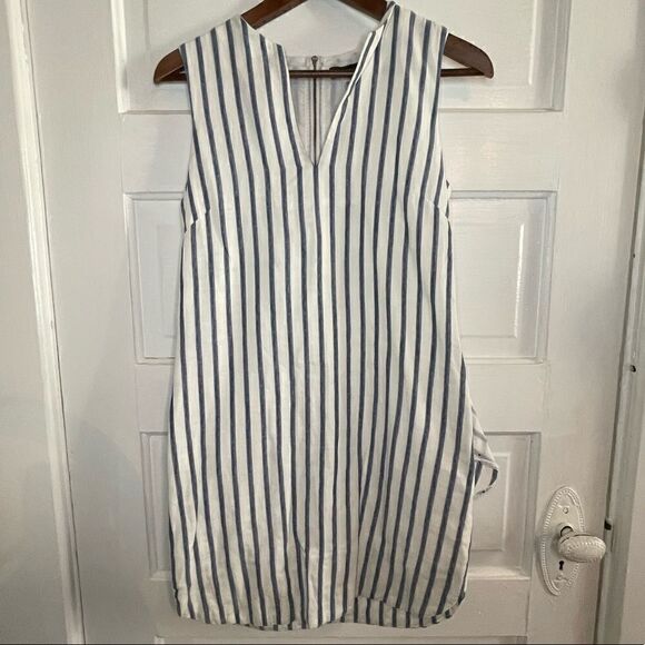 BCBGMaxAzria Blue & White Vertical Striped Sleeveless Dress w/ Exposed Zipper - Picture 2 of 13